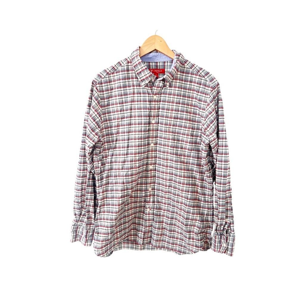 Cremieux‎ Slim Fit Cream Red Plaid Long Sleeve 100% Cotton Dress Shirt